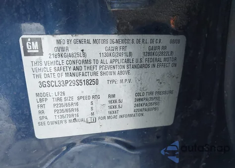 2009 Saturn Vue 4-Cyl Xe z USA, uszkodzony, nr VIN 3GSCL33P29S518250